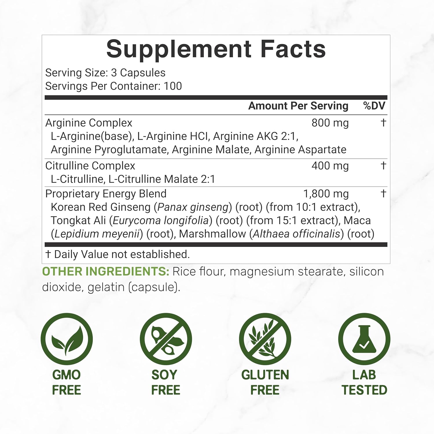 Deal Supplement Nitric Oxide Booster Arginine Akg & Citrulline Panax Complex Energy 3,000mg 300 Caps - Görsel 3