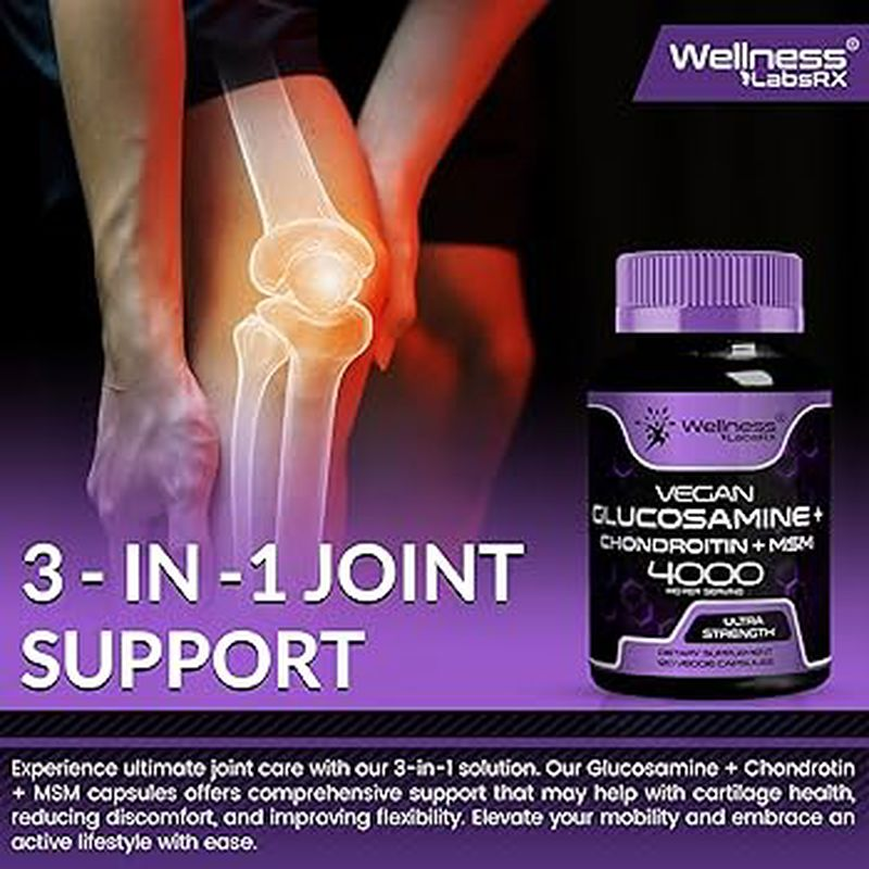 Wellness Labs Glucosamine + Chondroitin + MSM 4000mg – 120 Capsules