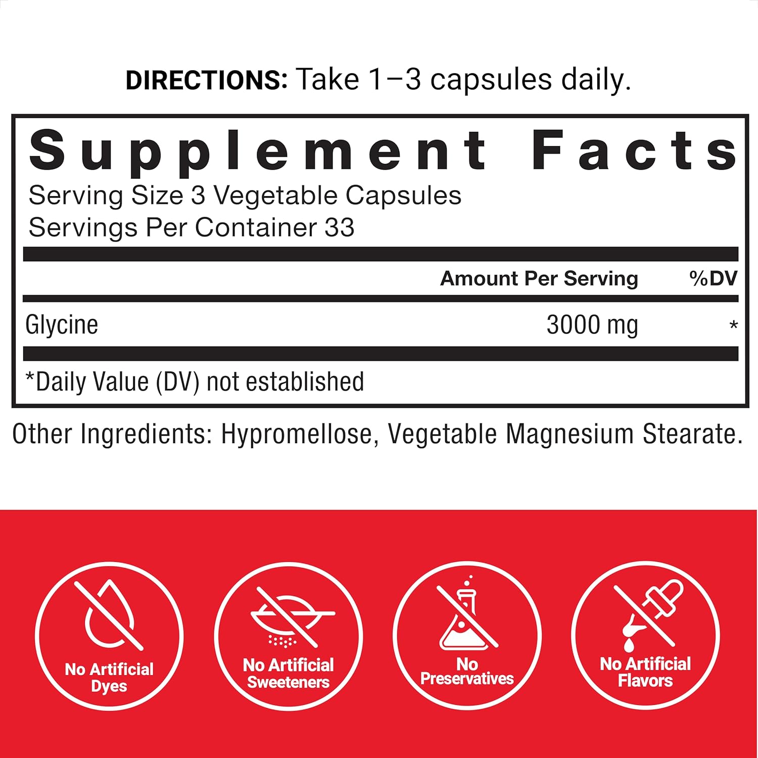 Force Factor Glycine to Promote Relaxation and Restful Sleep Support Cognitive Mood Balance, and Nerve Health, 100 Vegetable Capsules - Görsel 3