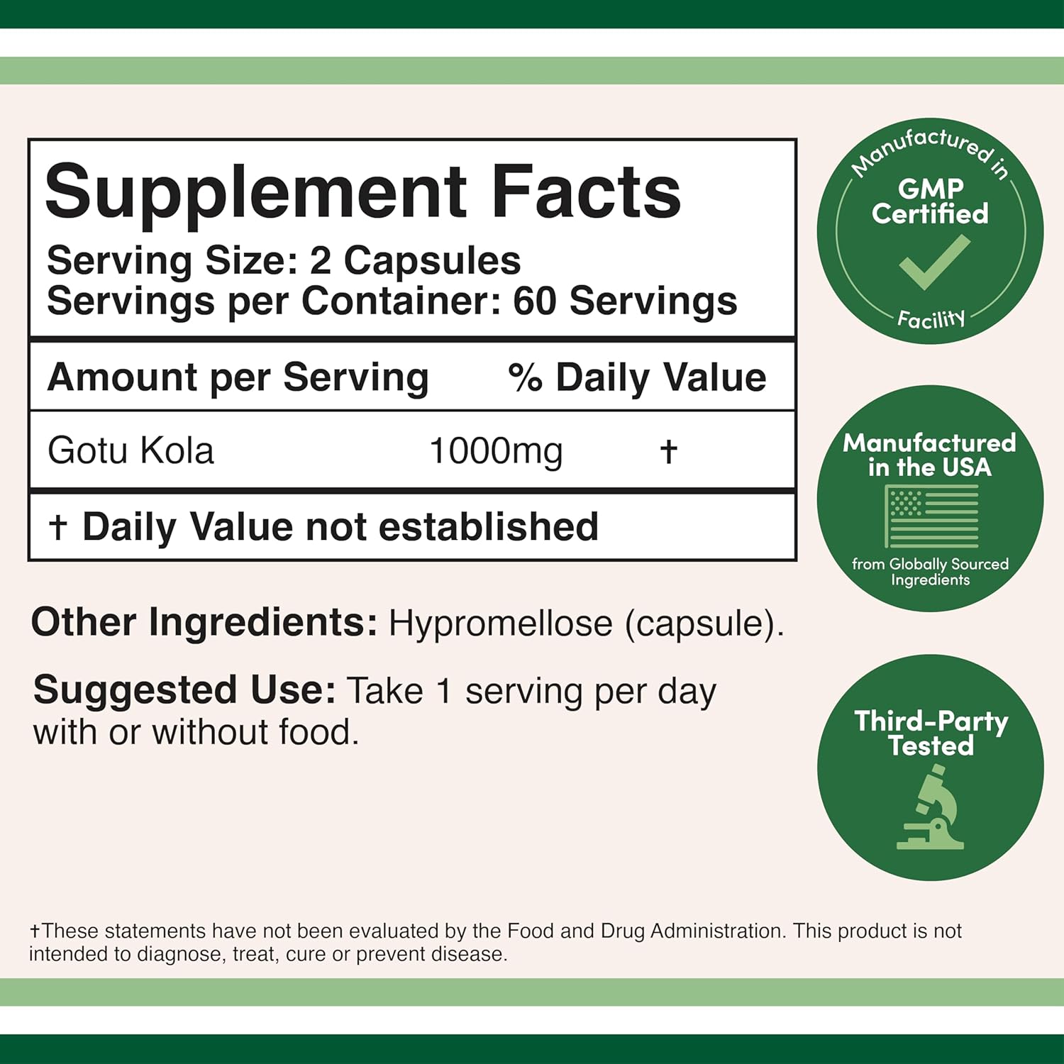 Double Wood Gotu Kola Centella Asiatica 1000mg Mental Relaxation and Cognitive 120 Caps