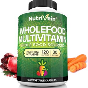 Nutrivein Whole Food Multivitamin Men & Women (Folate+Niacin+Biotin+Molybdenum 120 Caps
