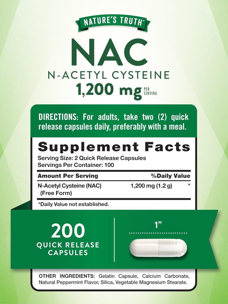NATURES TRUTH N-Acetyl Cysteine 1200 mg NAC 200 Kapsül - Görsel 3