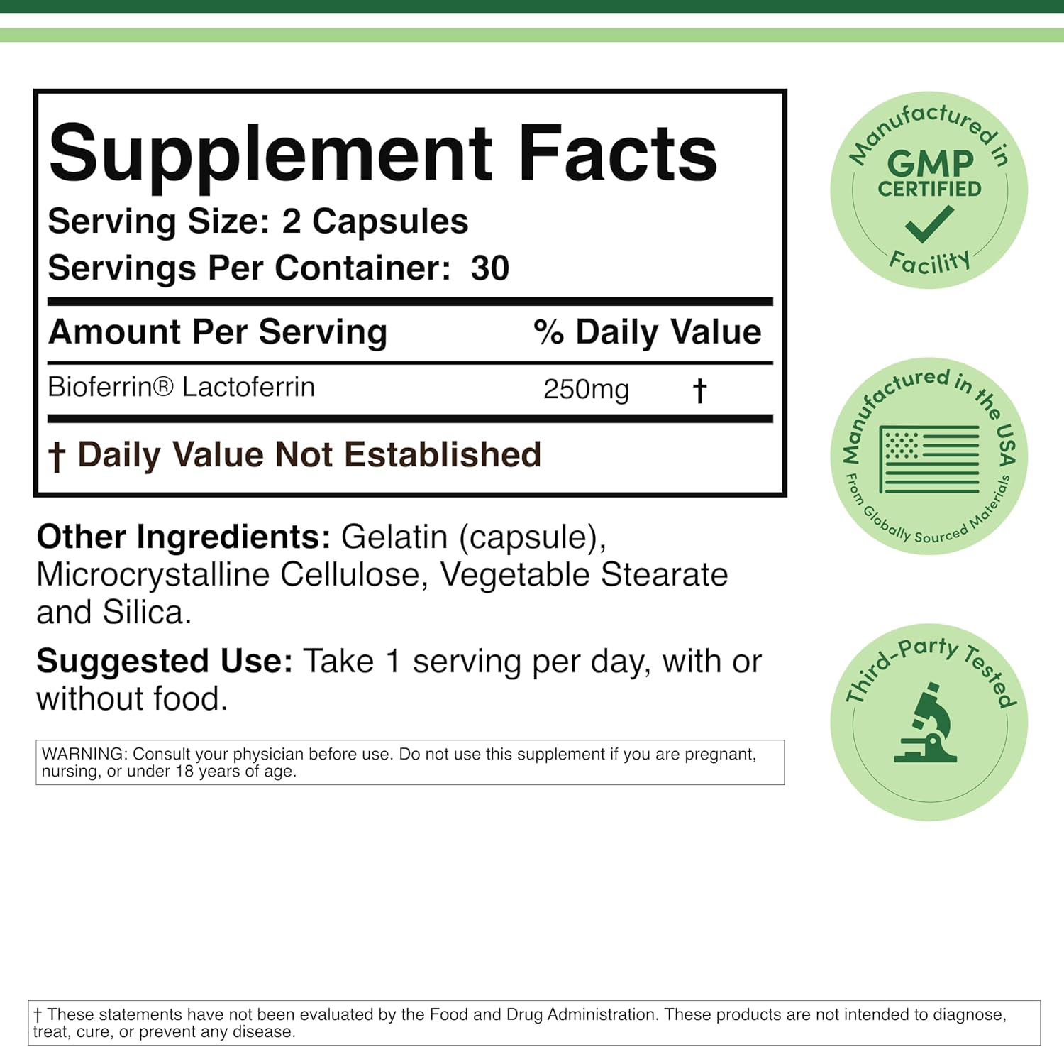 DOUBLE WOOD Lactoferrin Bioferrin Immune Support 250mg 60 Caps - Görsel 2