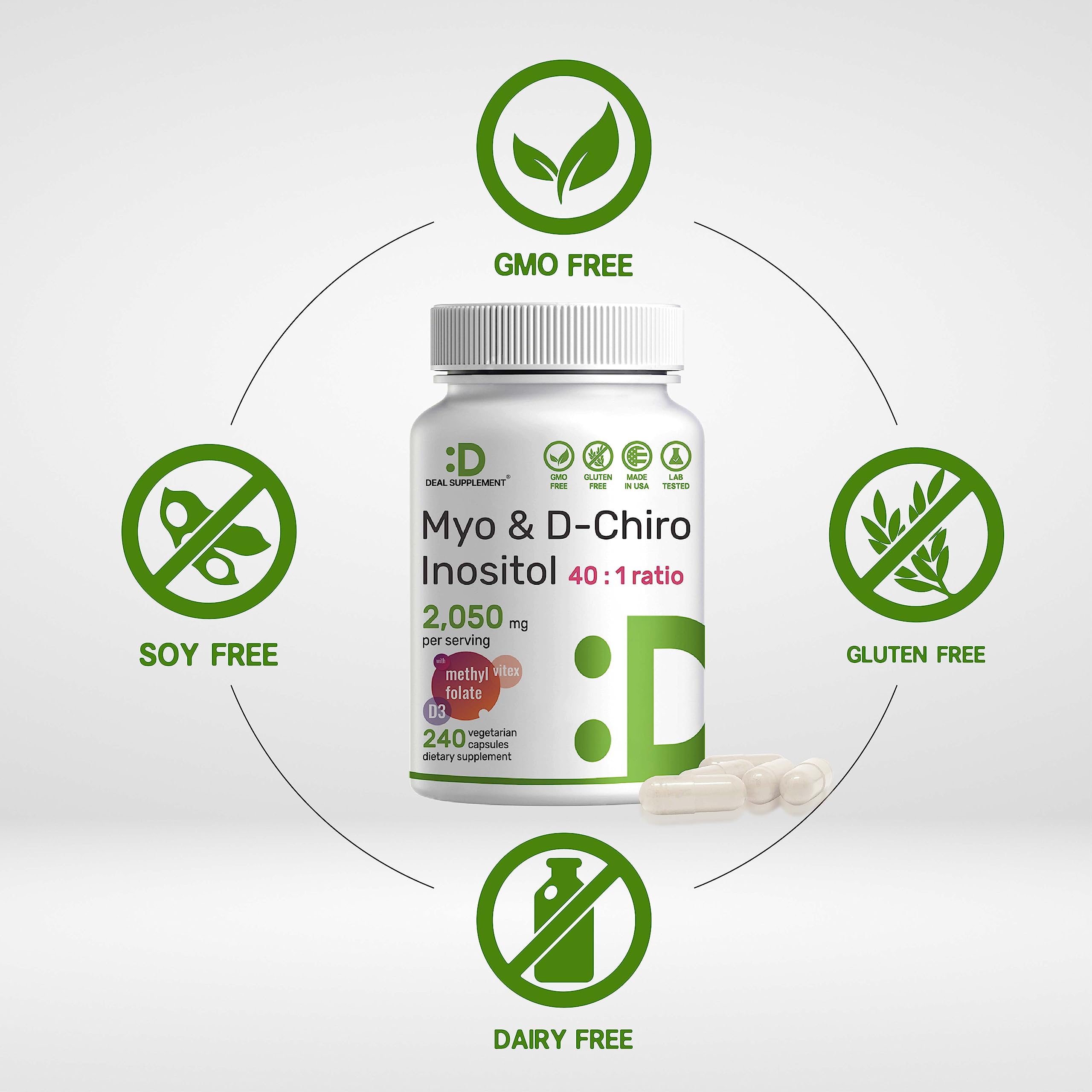 Deal Supplement Myo-Inositol Folate D-Chiro Inositol 40:1 ratio 2050 Mg Vitamin D3 240 Kapsul