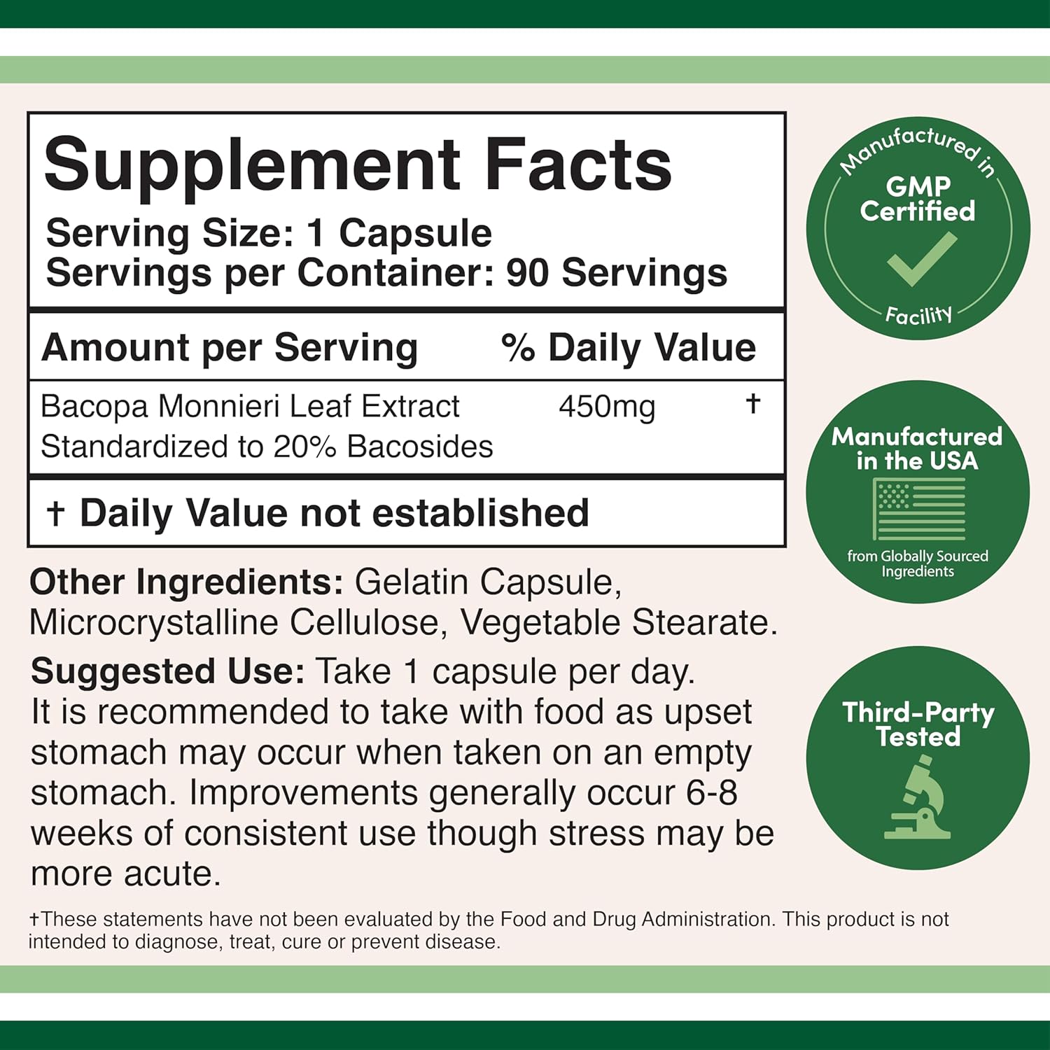 Double Wood Bacopa Monnieri Memory Supplement 450mg, 90 Caps - Görsel 3