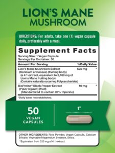 Nature's Truth, Lion's Mane(Aslan yelesi mantarı) Mushroom Plus BioPerine®, 2100 mg, 50 Capsules - Görsel 3