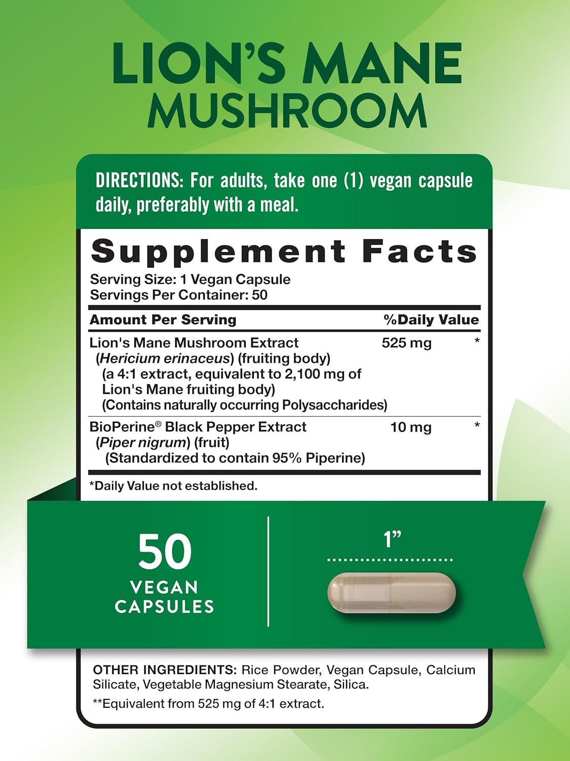 Nature's Truth, Lion's Mane(Aslan yelesi mantarı) Mushroom Plus BioPerine®, 2100 mg, 50 Capsules - Görsel 3