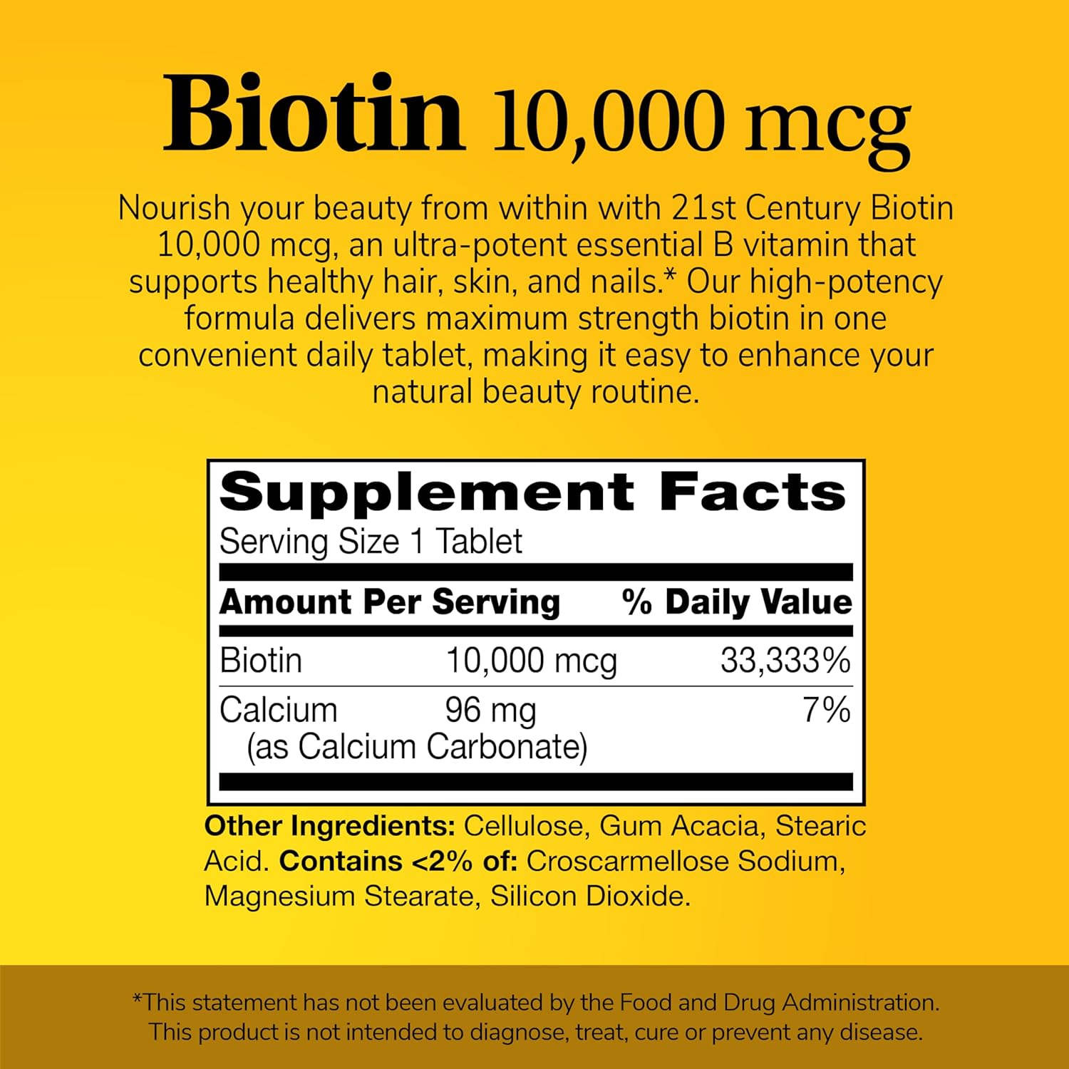 21st Century Biotin+Calcium Hair, Skin & Nail Support 10,000 mcg, Unflavored 120 Count - Görsel 3