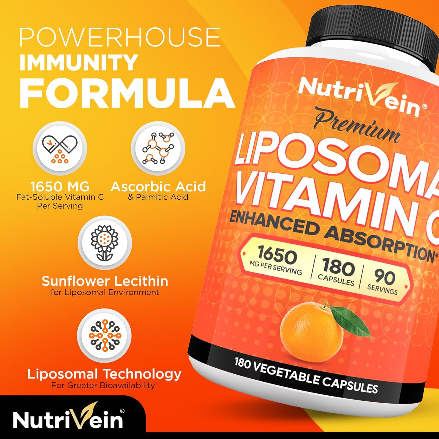 Nutrivein Liposomal Vitamin C 1650mg Defenses & Overall Well-Being- 180 Caps - Görsel 3