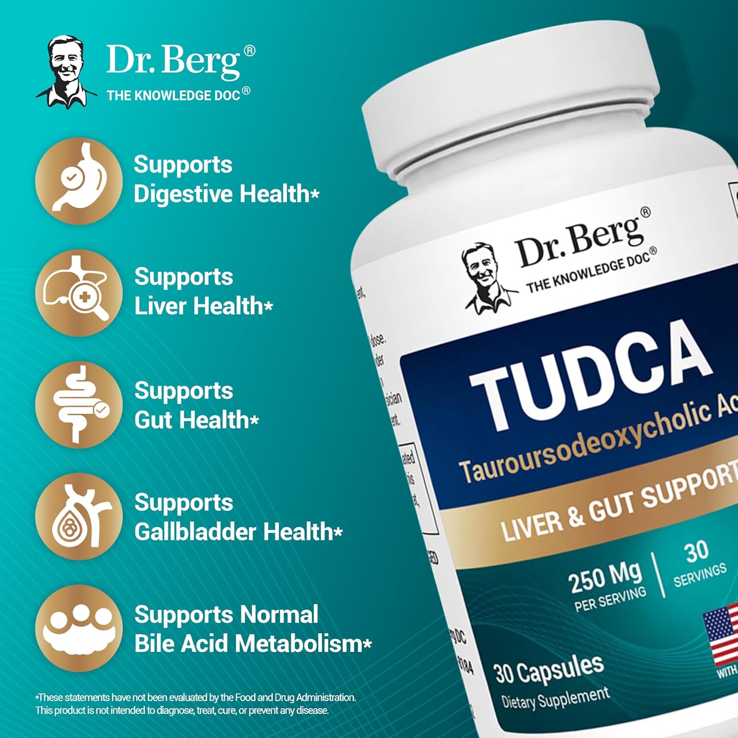 Dr. Berg TUDCA Tauroursodeoxycholic Acid Liver Health Bile Flow Gallbladder Digestive Health 30 Caps