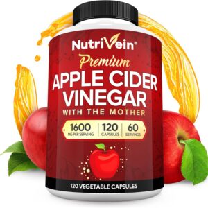 Nutrivein Premium Apple Cider Vinegar Digestion, Keto, Cleansing, and Balanced 1600 mg - 120 Caps