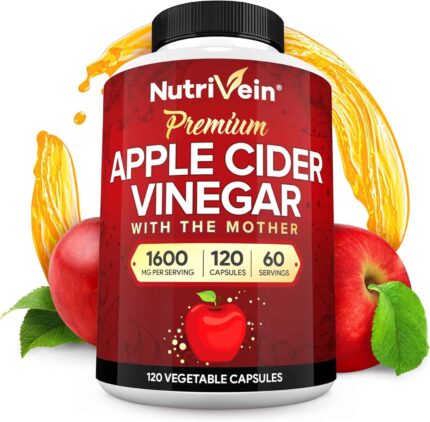 Nutrivein Premium Apple Cider Vinegar Digestion, Keto, Cleansing, and Balanced 1600 mg - 120 Caps
