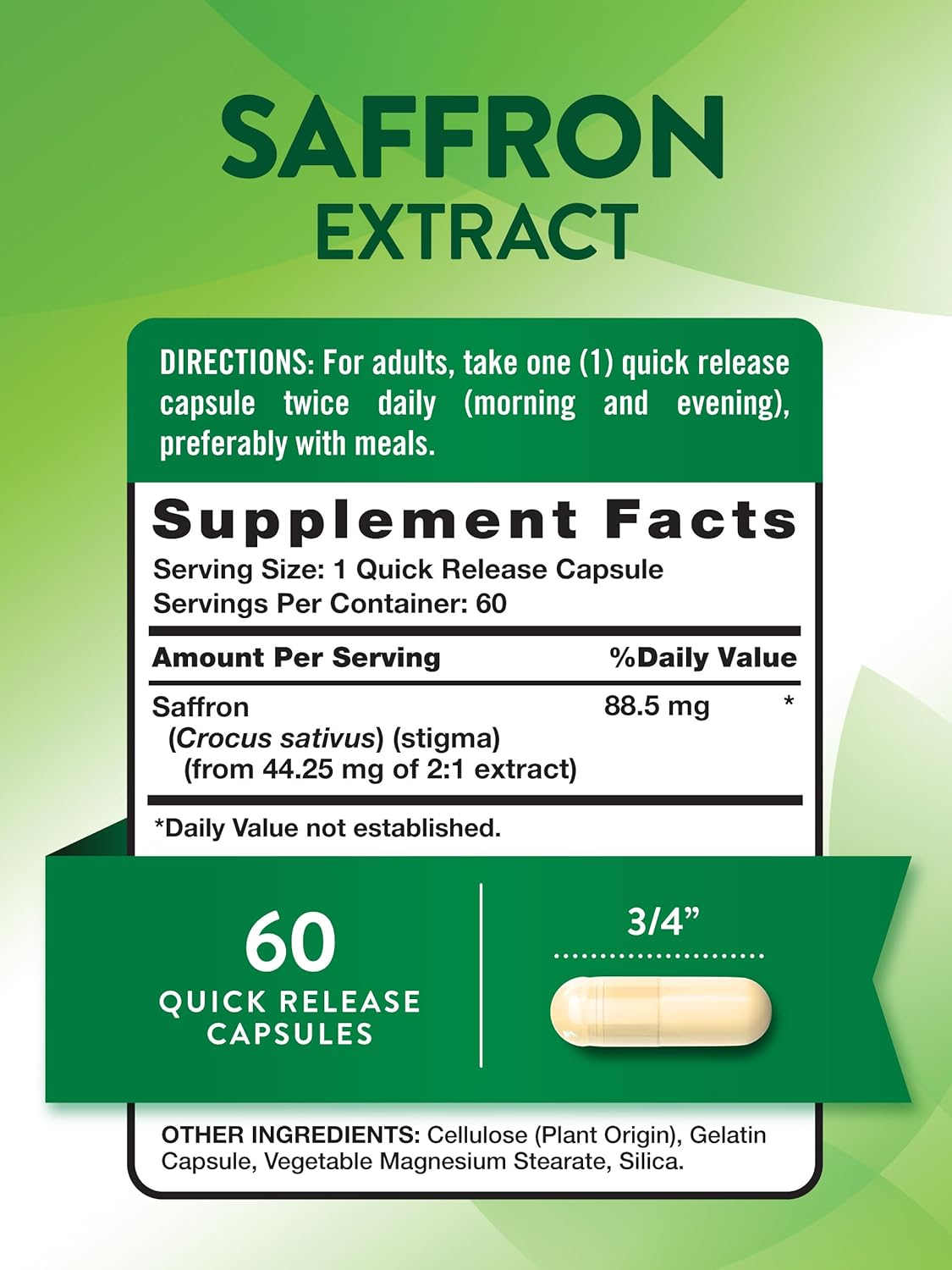 Nature's Truth Saffron Safran Extract Concentrated Extract | Non-GMO & Gluten Free 60 Caps - Görsel 3