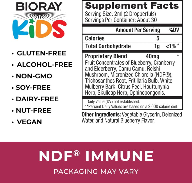 BIORAY Kids NDF Immune Blueberry Immune Support Toxin Remover - Vegan Gluten Free - Approx 30 Servings - Görsel 3