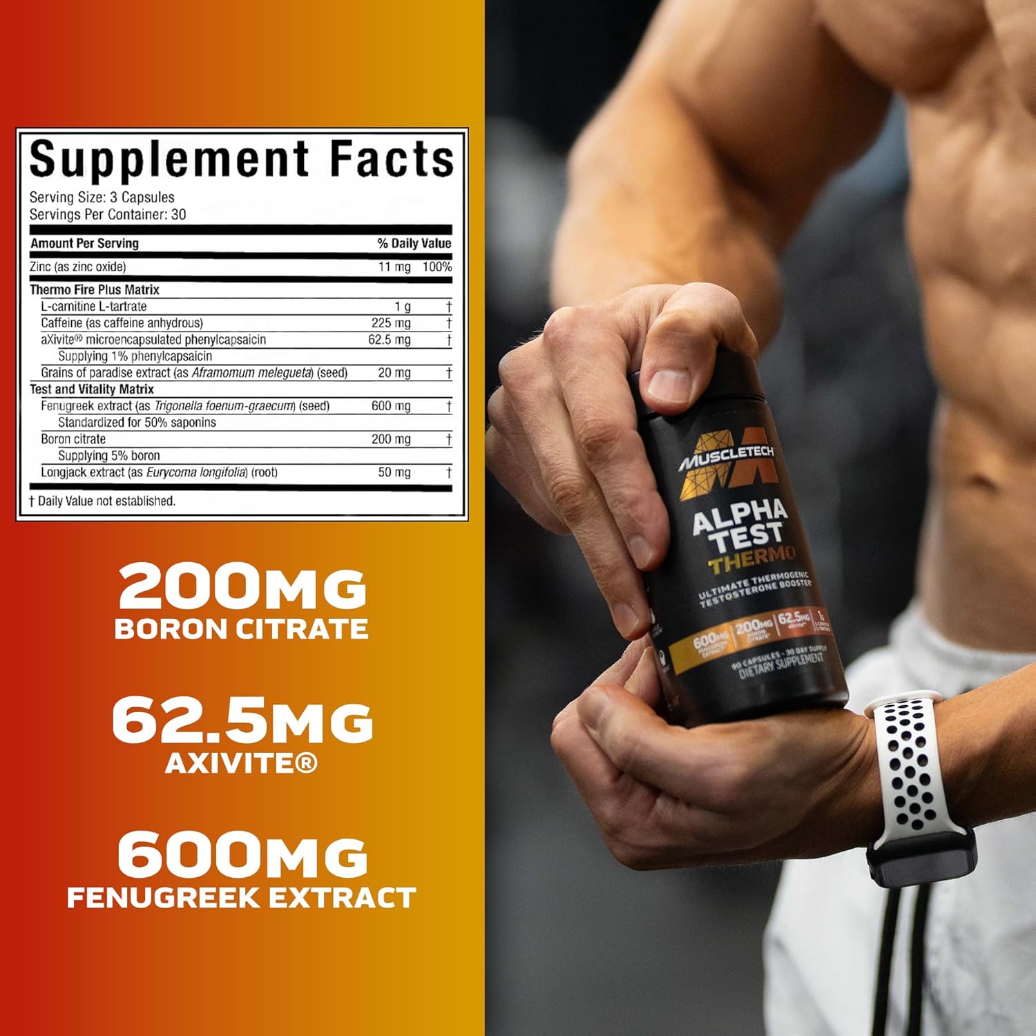 MuscleTech Thermogenic Testosterone Booster for Men AlphaTest Thermo Tribulus Terrestris 90 Caps - Görsel 4