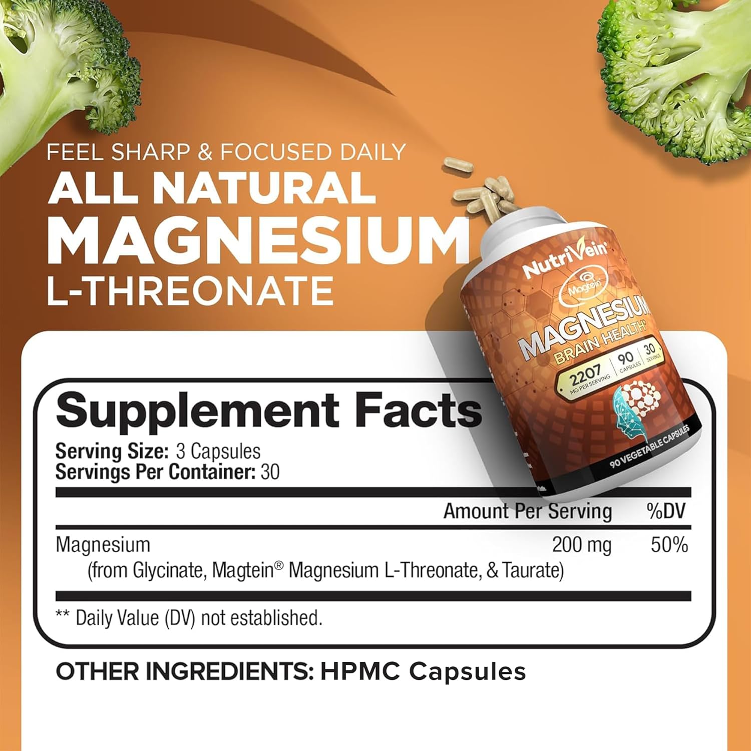 Nutrivein Magtein Magnesium L-Threonate Glycinate Taurate Brain Sleep Mood Recovery 2207 mg 90 Caps - Görsel 5