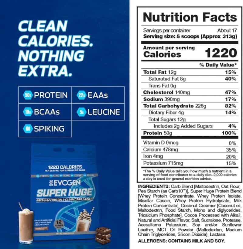 Evogen Super Huge Mass Gainer Protein High Calorie Weight Gainer  Carbs & Nutrients Strength 5,4 Kg - Görsel 5