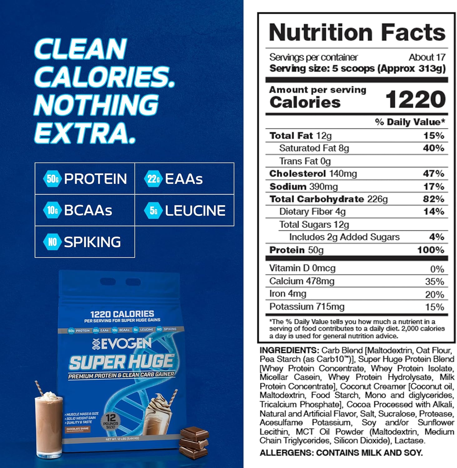 Evogen Super Huge Mass Gainer Protein High Calorie Weight Gainer Carbs & Nutrients Strength 5,4 Kg - Görsel 5