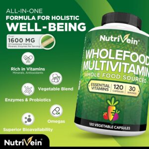 Nutrivein Whole Food Multivitamin Men & Women (Folate+Niacin+Biotin+Molybdenum 120 Caps - Görsel 2