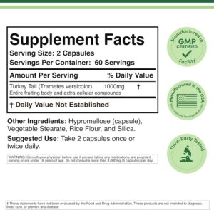 Double Wood Turkey Tail Mushroom (Coriolus Versicolor) Comprehensive Immune System Support 120 Caps - Görsel 3