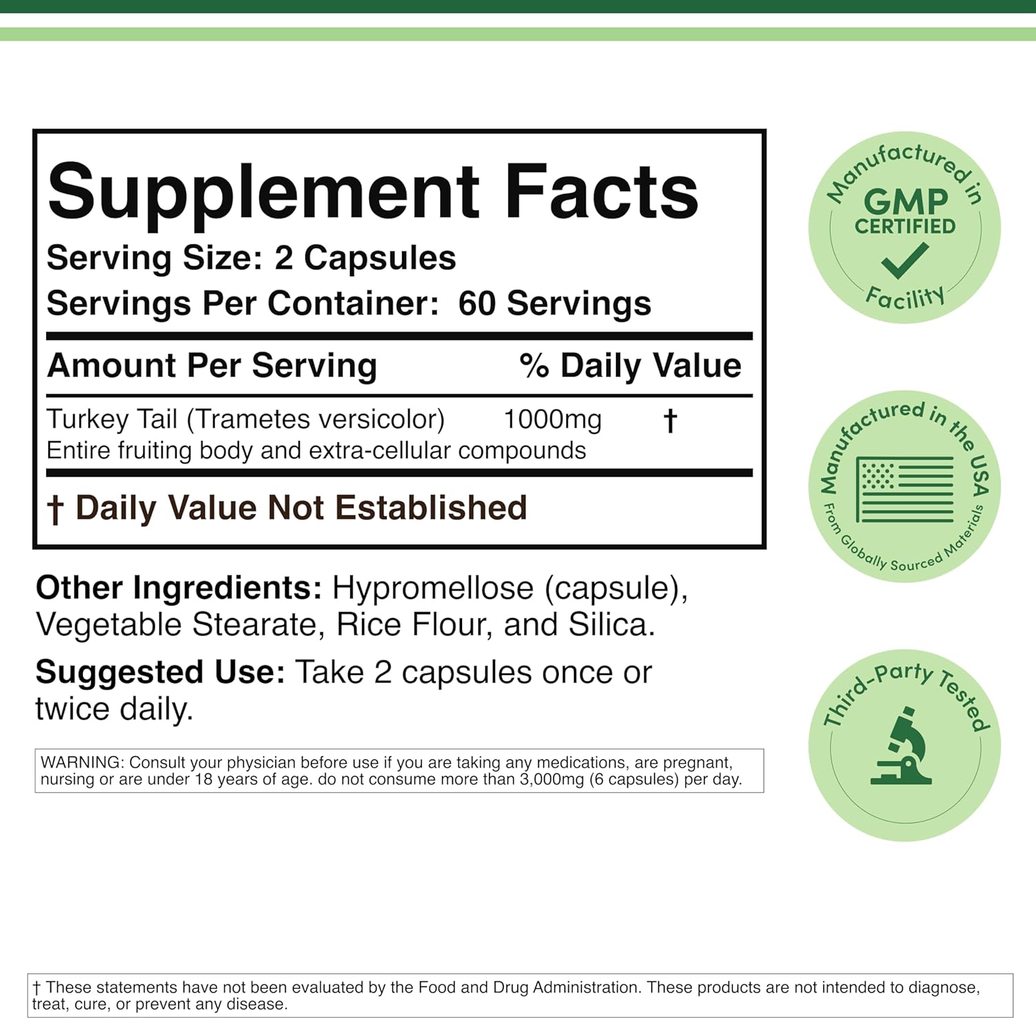 Double Wood Turkey Tail Mushroom (Coriolus Versicolor) Comprehensive Immune System Support 120 Caps - Görsel 3