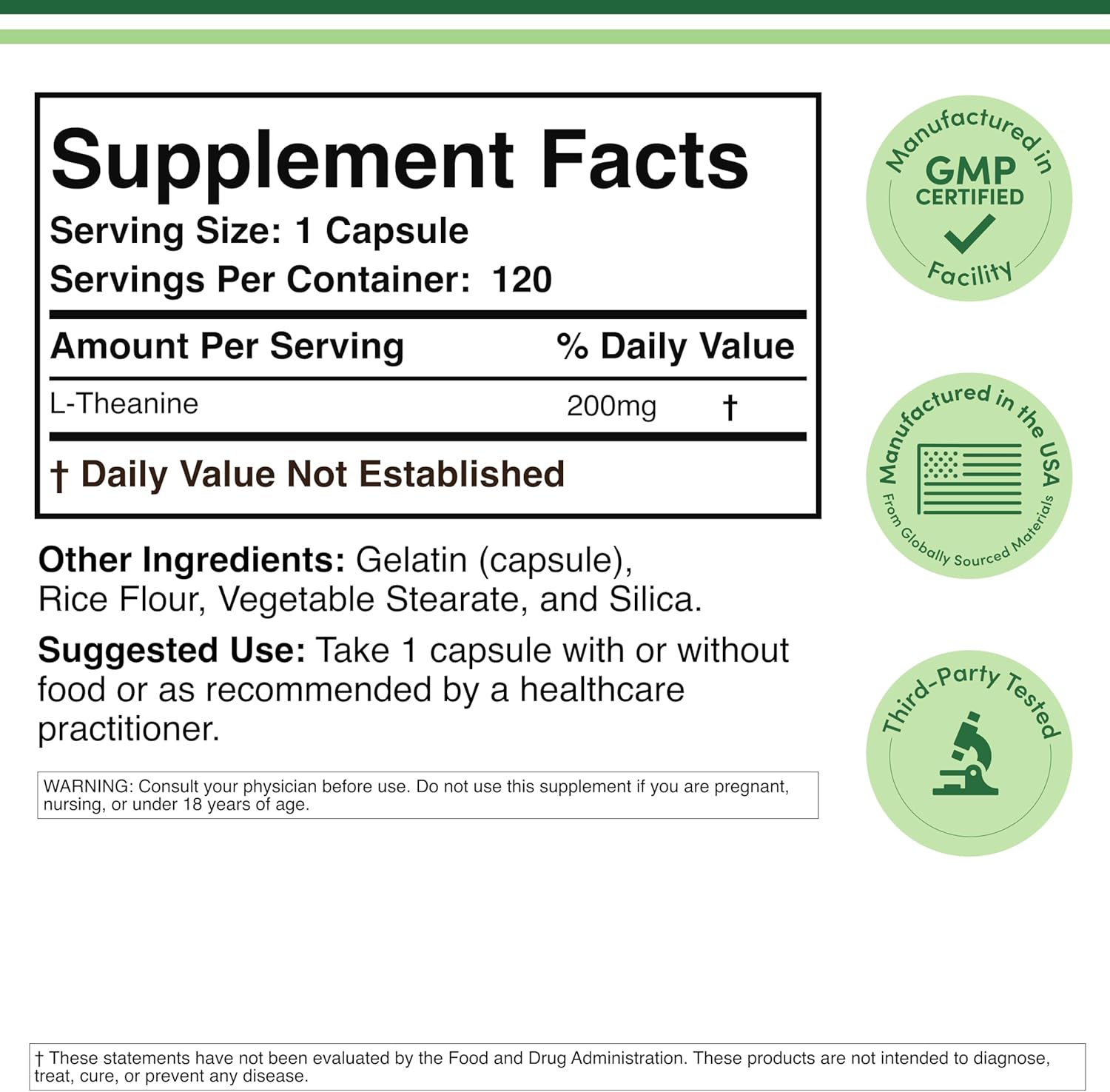 Double Wood L-Theanine 200mg 120 Capsules Synergy with Magnesium L-Threonate and Apigenin - Görsel 4