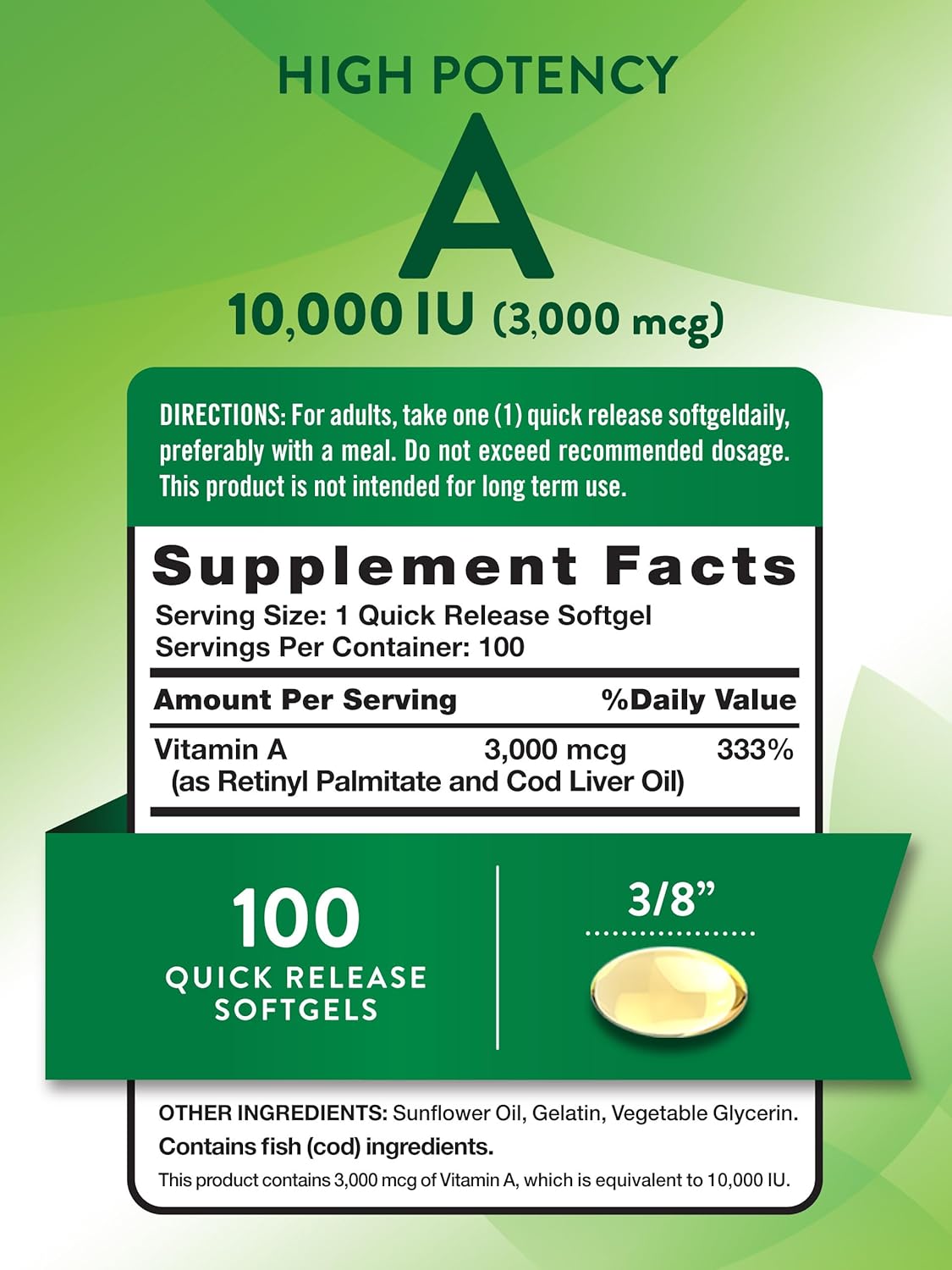 Nature's Truth, Vitamin A, High Potency, 10,000 IU (3,000 mcg), 100 Quick Softgels - Görsel 4