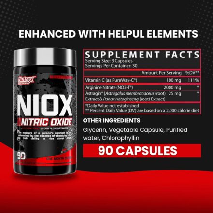 Nutrex Niox Nitric Oxide Arginine Nitrate+Vitamin C Muscle Pump Booster 90 Tablet