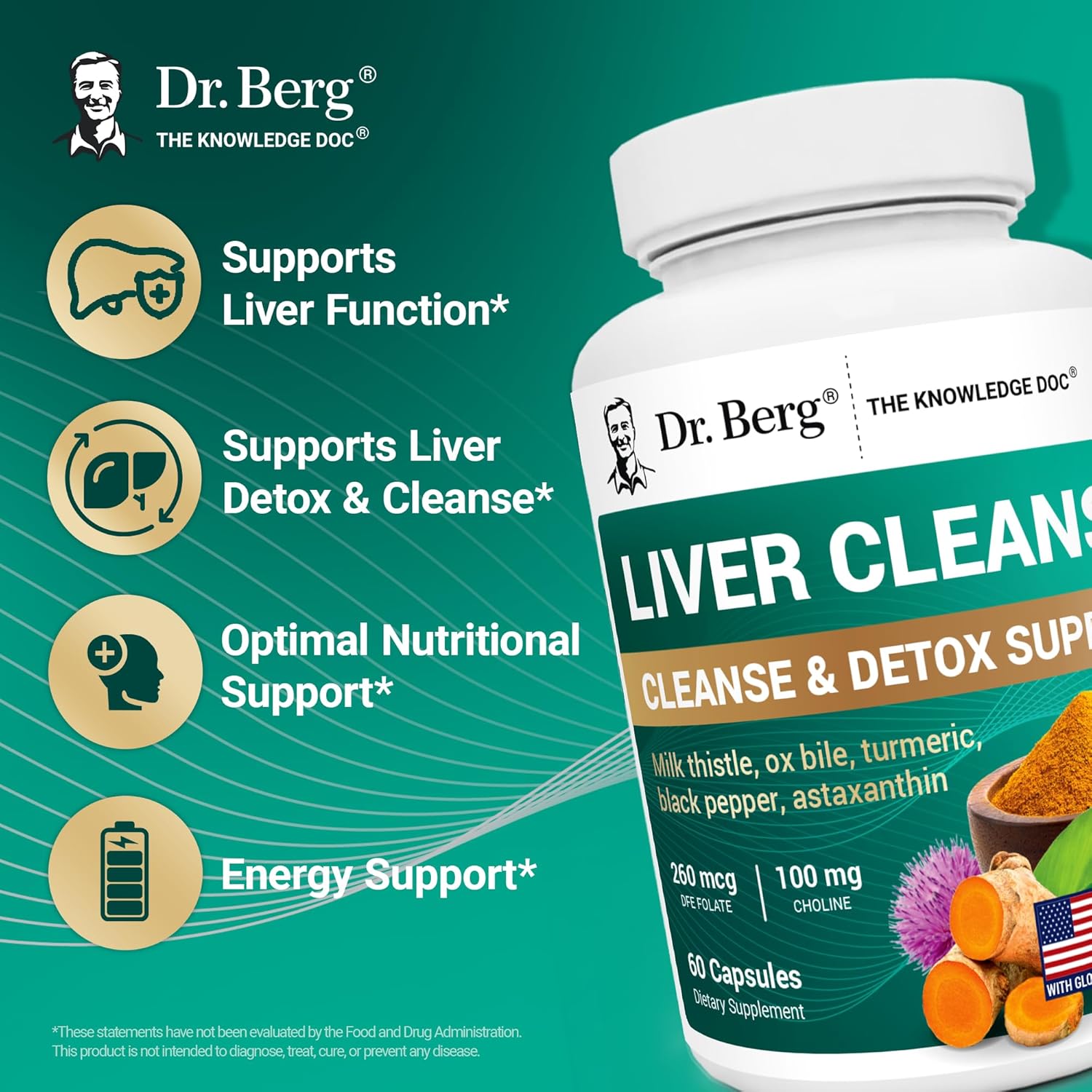 Dr. Berg Liver Cleanse Detox Milk Thistle Ox Bile & Folate Liver Turmeric Choline 60 Caps - Görsel 3