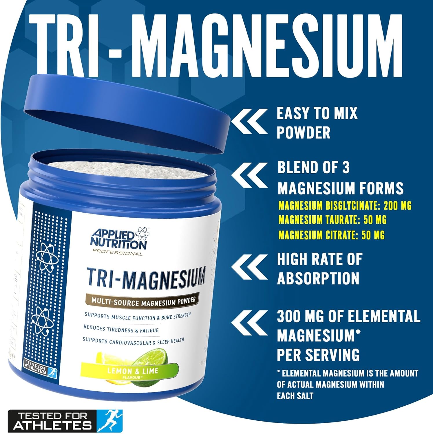 Applied Nutrition Tri-Magnesium Magnezyum Complex Glycinate+Taurate+Citrate Powder 50 Servis - Görsel 3