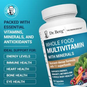 Dr. Berg Whole Food Multivitamin with Minerals Trace Mineral Benfotiamine Folate Alpha lipoic Acid 60 Caps - Görsel 2