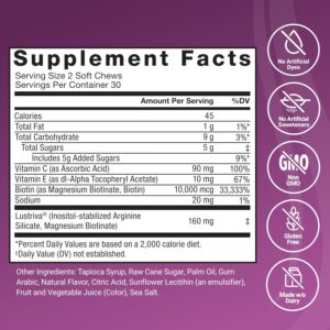 Force Factor Hair Growth Accelerator Hair Skin & Nails Vitamin Biotin Mixed Berry 60 Soft Chews - Görsel 5
