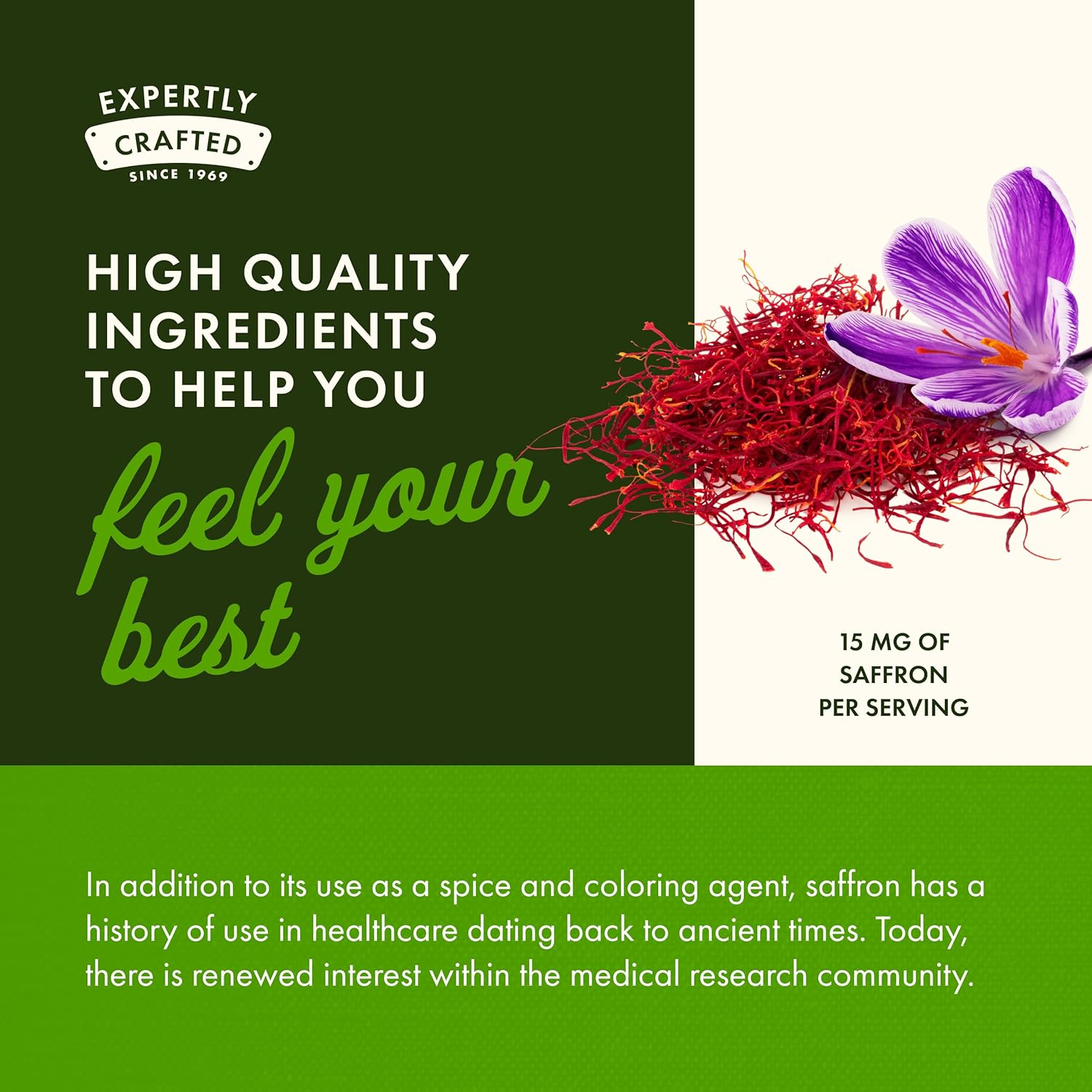 Swanson Full Spectrum Saffron Safran Whole Ground Stigmas Mood Support & Stress Management 60 Caps - Görsel 2