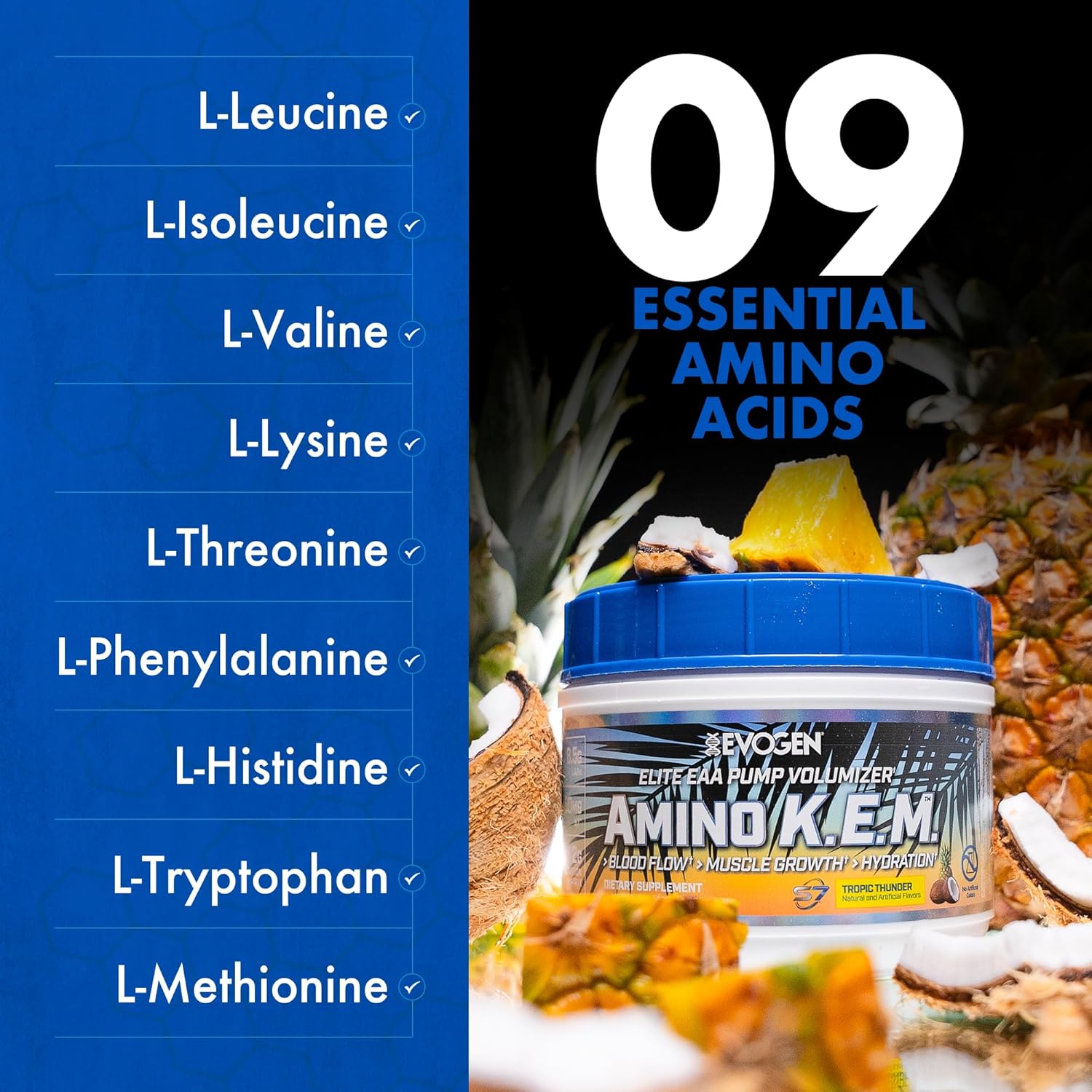 Evogen Amino K.E.M EAA & BCAA Powder Pump Amino Acids Muscle Growth Hydration 468 gr - Görsel 2