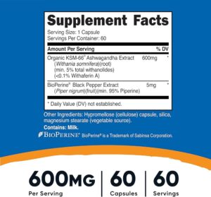 Nutricost KSM66 ASHWAGANDHA 600 MG 60 Capsul - Görsel 2