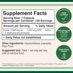 Double Wood Methylfolate 1,000mcg, 120 Caps Methylated Folate More Active Form of Folate Than Folic Acid - Görsel 3
