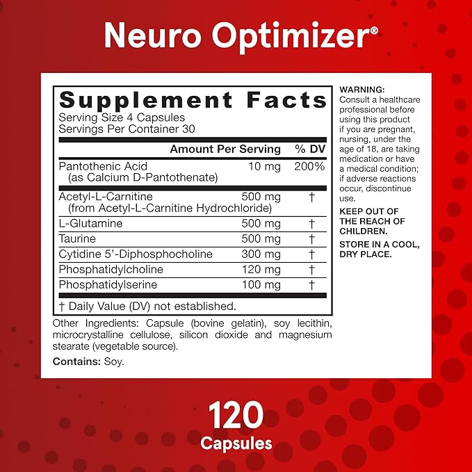 Jarrow Formulas Neuro Optimizer Citicoline,(Sitikolin) CDP Choline, Cognizin Phosphatidylserine Brain Health and 120 Capsules - Görsel 2