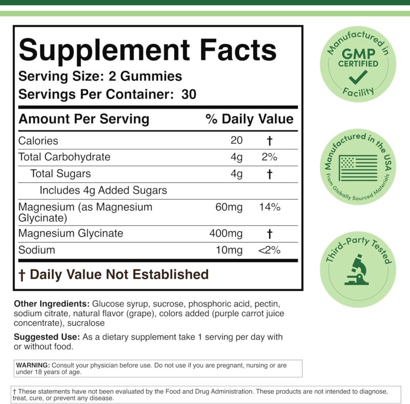 Double Wood High Magnesium Glycinate 400mg 60 Gummies - Görsel 3