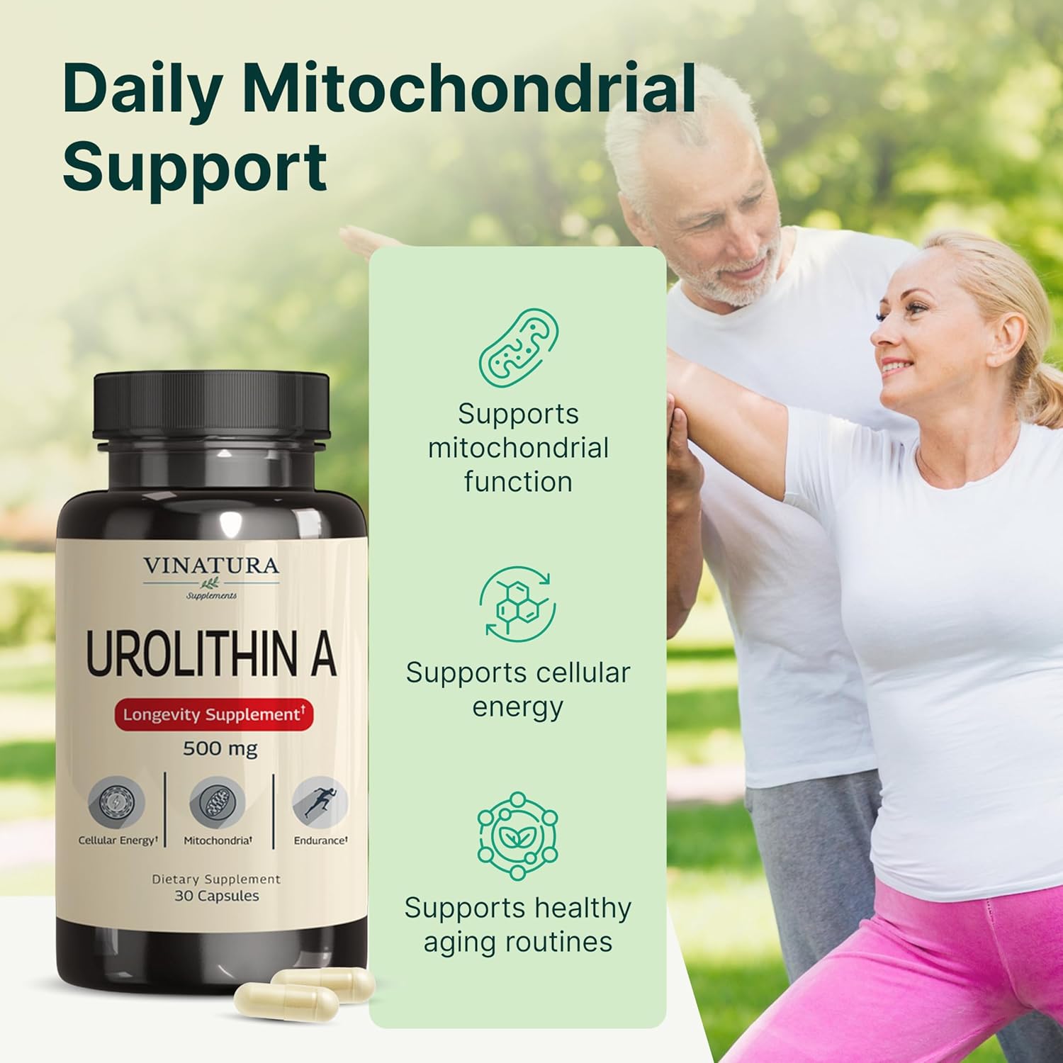 VINATURA Urolithin A 500mg Urolithin A+ Antioxidants Anti-Aging & Mitochondrial Support 30 Caps - Görsel 4