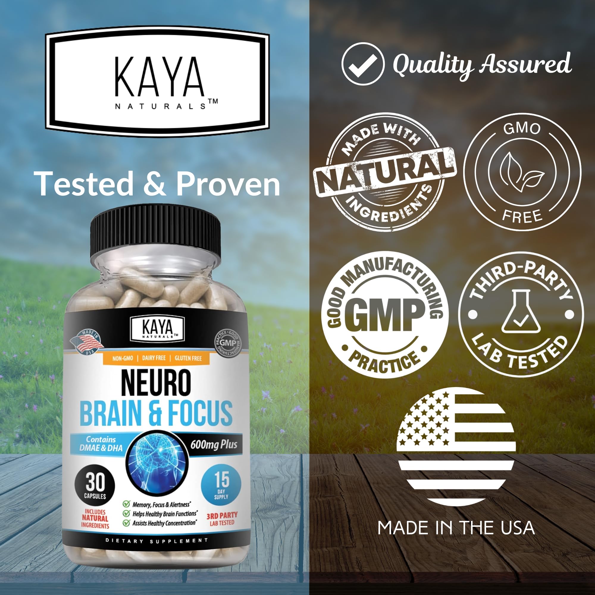 Kaya Naturals Neuro Optimizer Focus - Nootropic Energy Capsule (Dmae+Folate+molybdenum+İron+Biotin) - Görsel 2