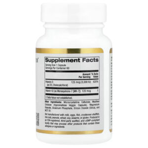 California Gold Nutrition Vitamin D3 + K2 MK-7 5000 IU 60 Veggie Caps