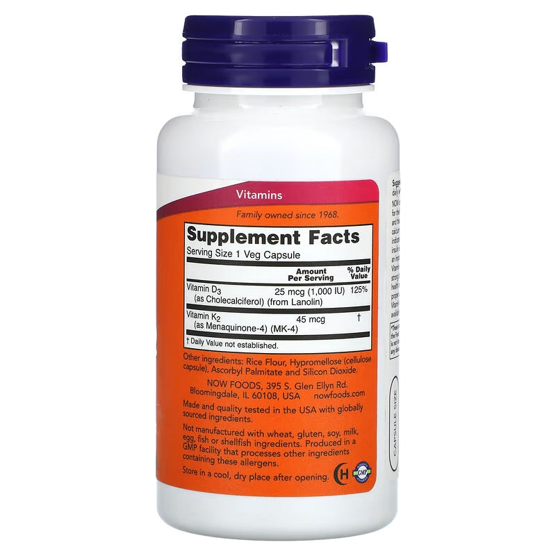 NOW Vitamin D3 + K2 120 Caps – MK-7 Synergy 120 Caps