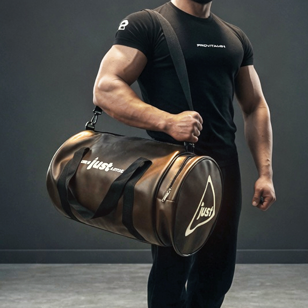 Just Leather Sport Bag -Şık Suni Deri Spor Çantası (Kahverengi & Siyah) - Görsel 6