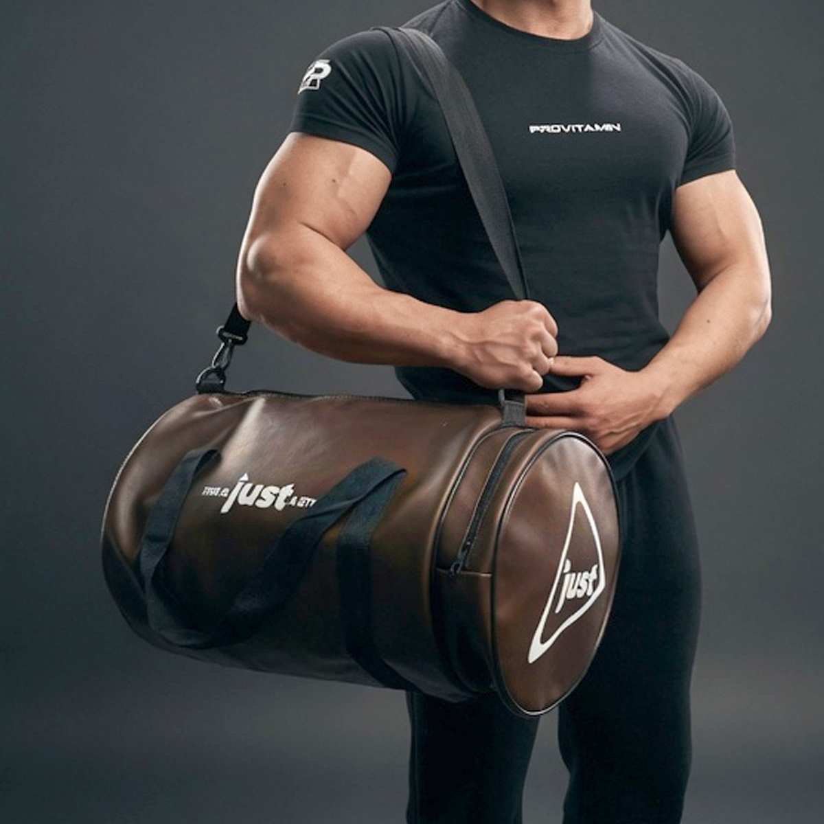 Just Leather Sport Bag -Şık Suni Deri Spor Çantası (Kahverengi & Siyah) - Görsel 5