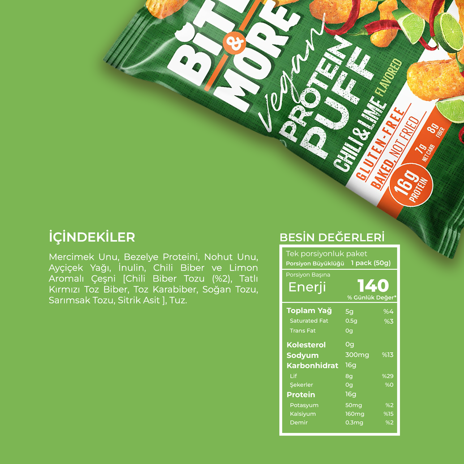 Bite & More Ekşi Krema & Soğanlı Vegan Protein Puff 50 Gr - Görsel 3