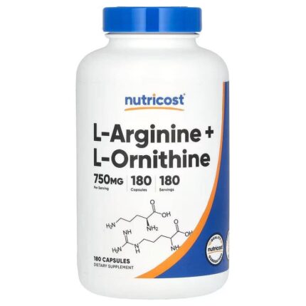 Nutricost L-Arginine + L-Ornithine Nitric Oxide 750 mg 180 Capsules