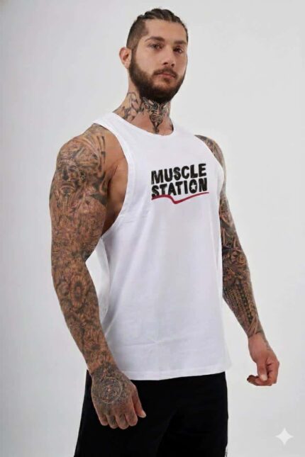 Kalın Askılı Muscle Station Dar Kesim Beyaz Atlet (M Beden)