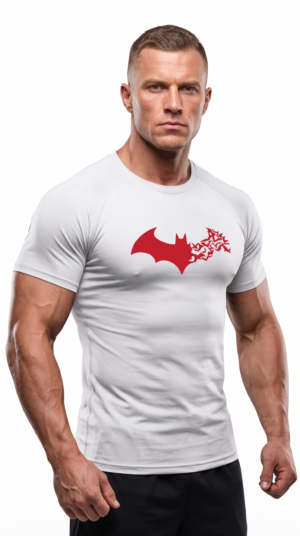 Batman Compression Dar / Slim Bisiklet Yaka Tişört kırık Beyaz Unisex Genç
