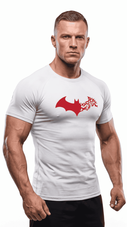 Batman Compression Dar / Slim Bisiklet Yaka Tişört kırık Beyaz Unisex Genç