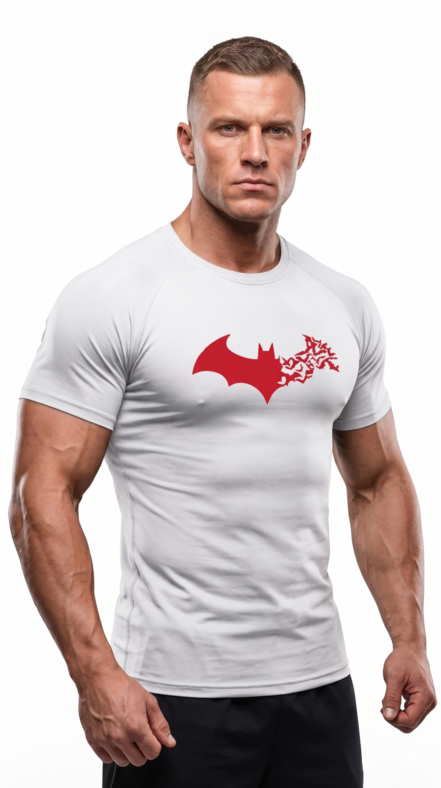 Batman Compression Dar / Slim Bisiklet Yaka Tişört kırık Beyaz Unisex Genç